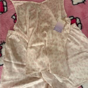 SOLD- NWT Pink Leopard Print Satin Pajama Set
